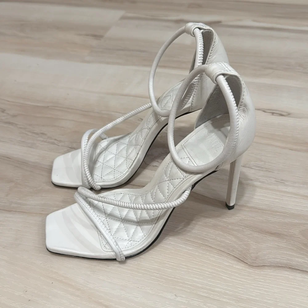 Schutz Gaiah White Leather Strappy Stiletto Heels Size 6.5
